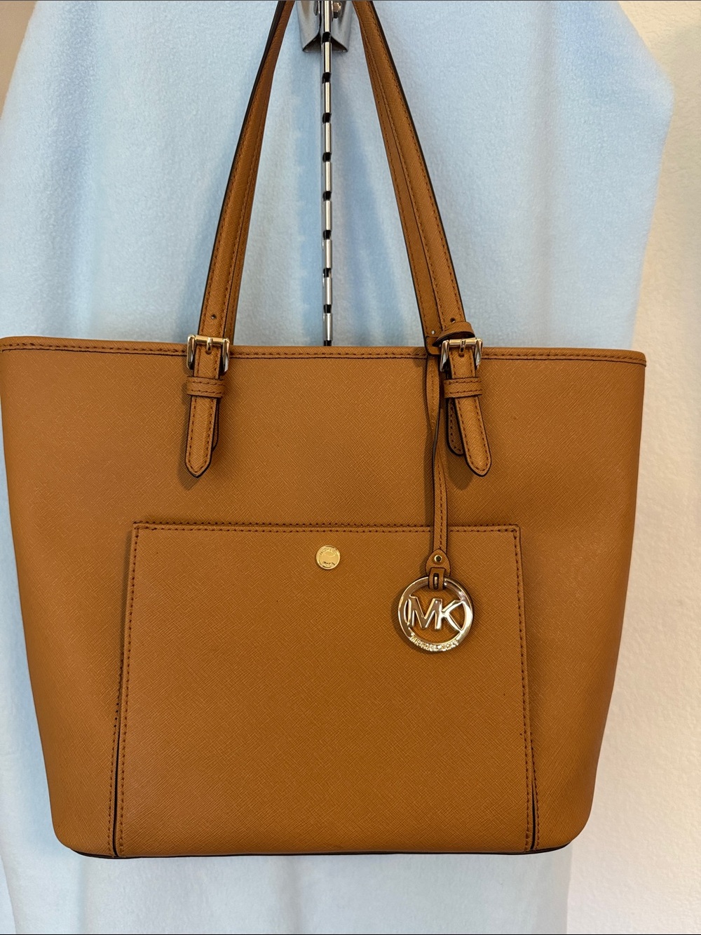 Michael Kors Cognac Saffiano Leather Tote with MK Charm